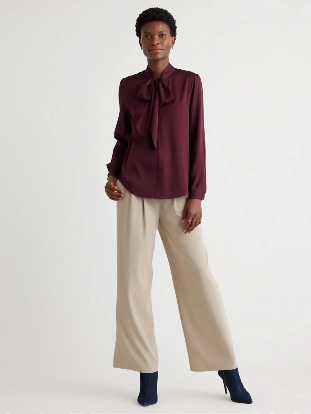 🆕 QUINCE Washable Stretch Silk Tie Neck Blouse - Picture 3 of 14